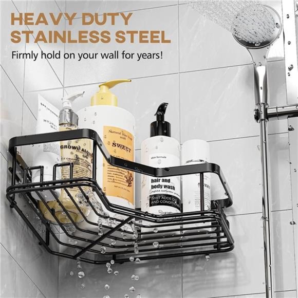 Corner Shower Caddy, Shower Organizer Corner Shower Shelf with 8 hooks,2-Pack - Picture 4 of 6